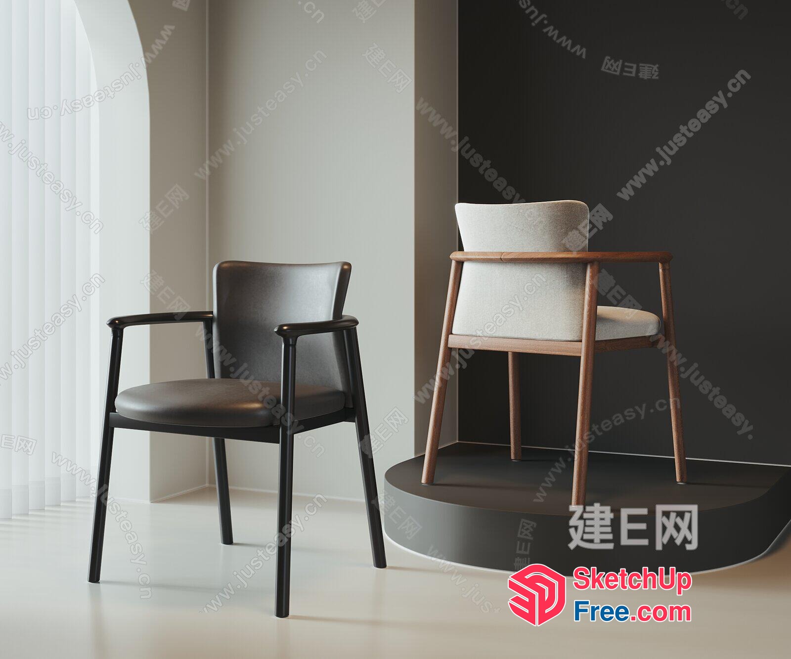 Two Chairs In A Neutral Interior 3D SketchUp File