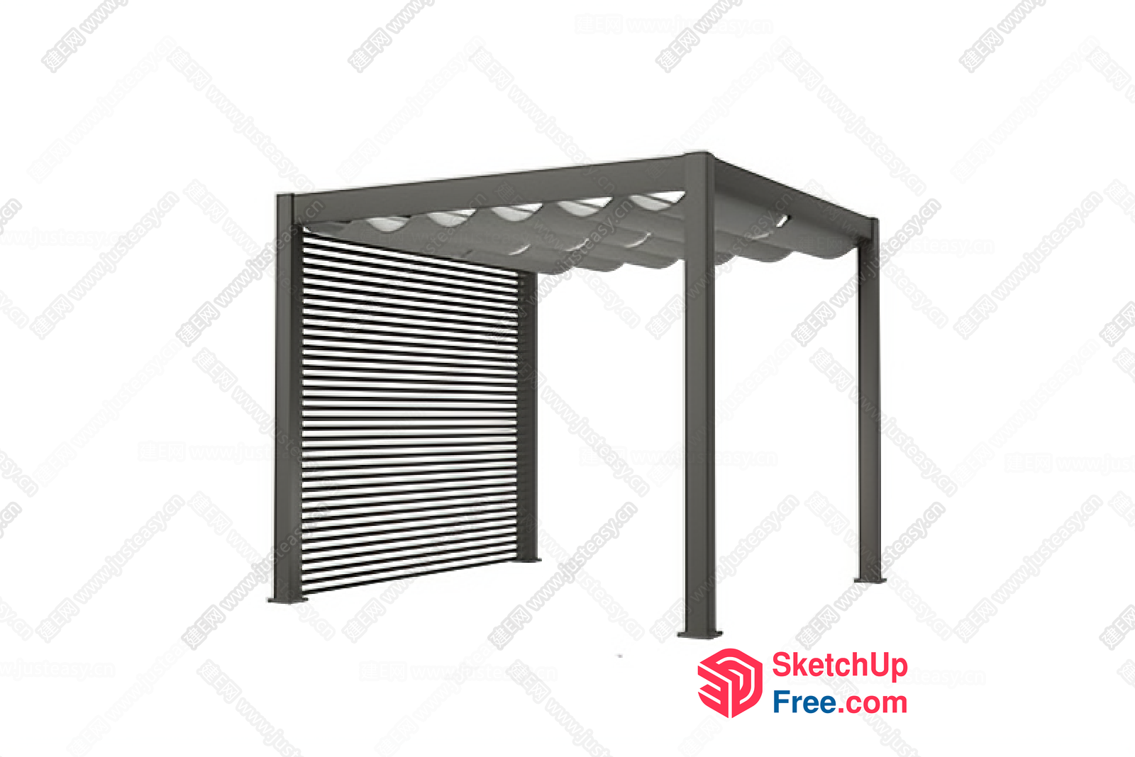 Outdoor Pergola With Slatted Wall 3D SketchUp File