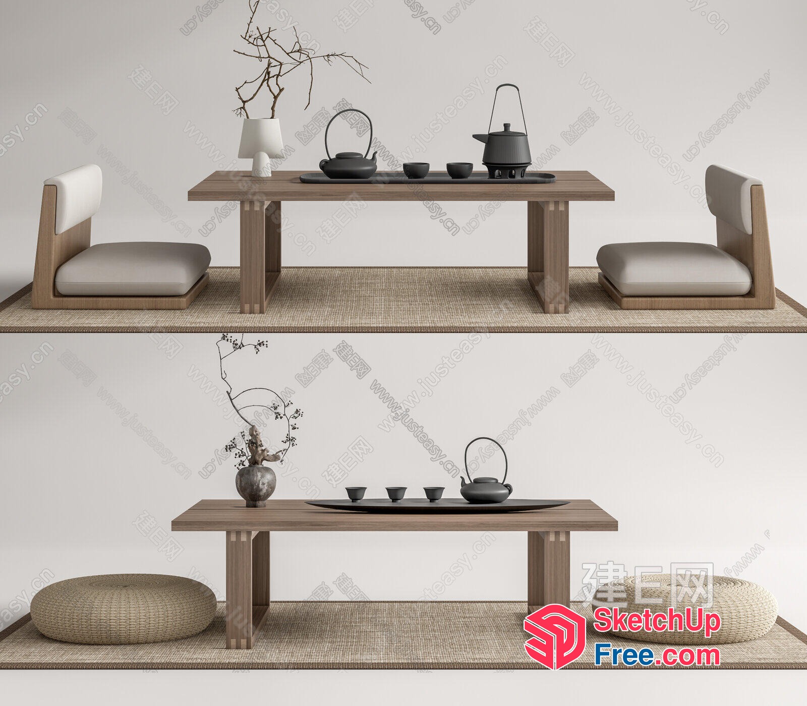 Japanese-Style Tea Table Set And Chairs 3D SketchUp File