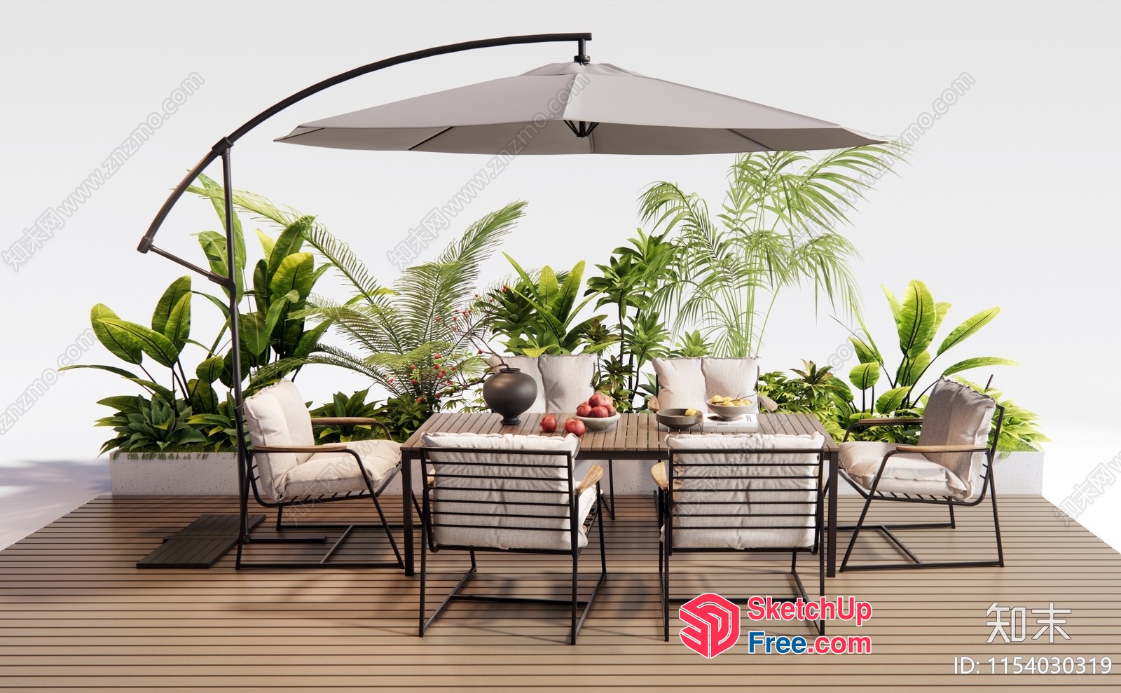 Outdoor Patio With Tropical Plants And Furniture 3D SketchUp File