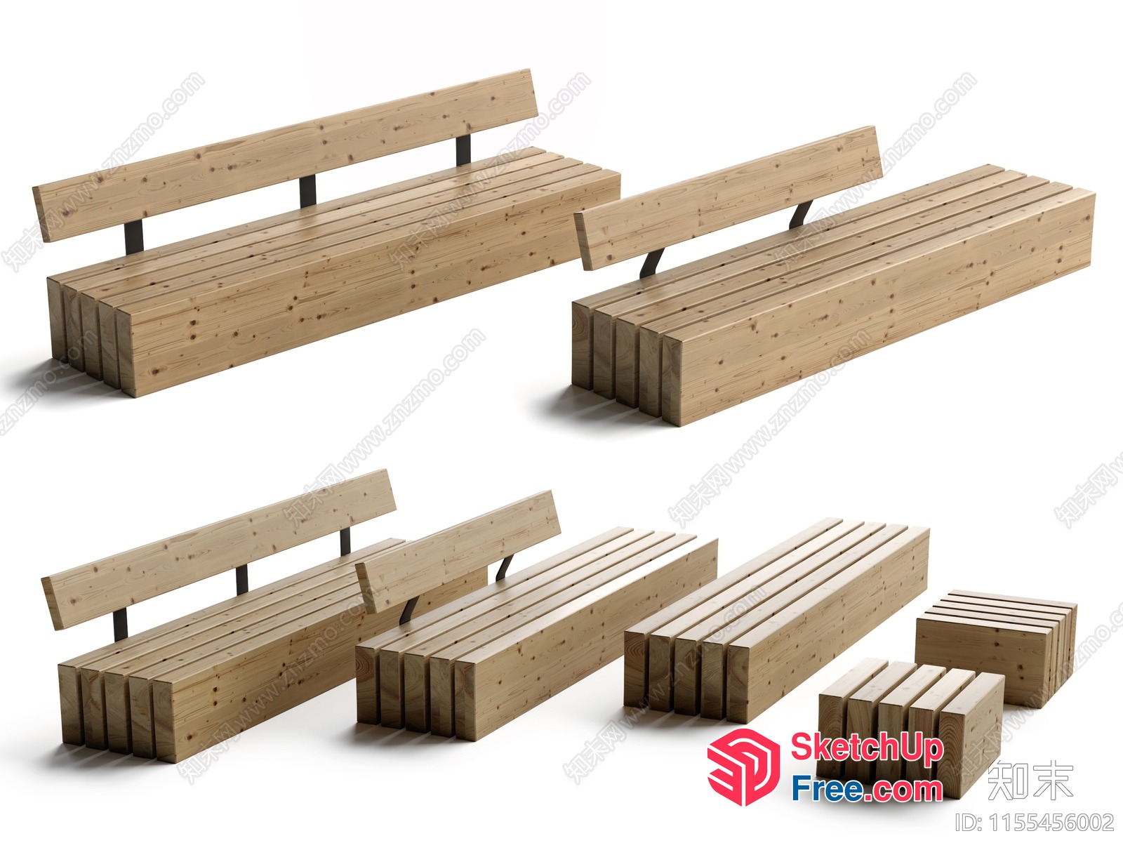 Modern Minimalist Wooden Bench Set 3D SketchUp File