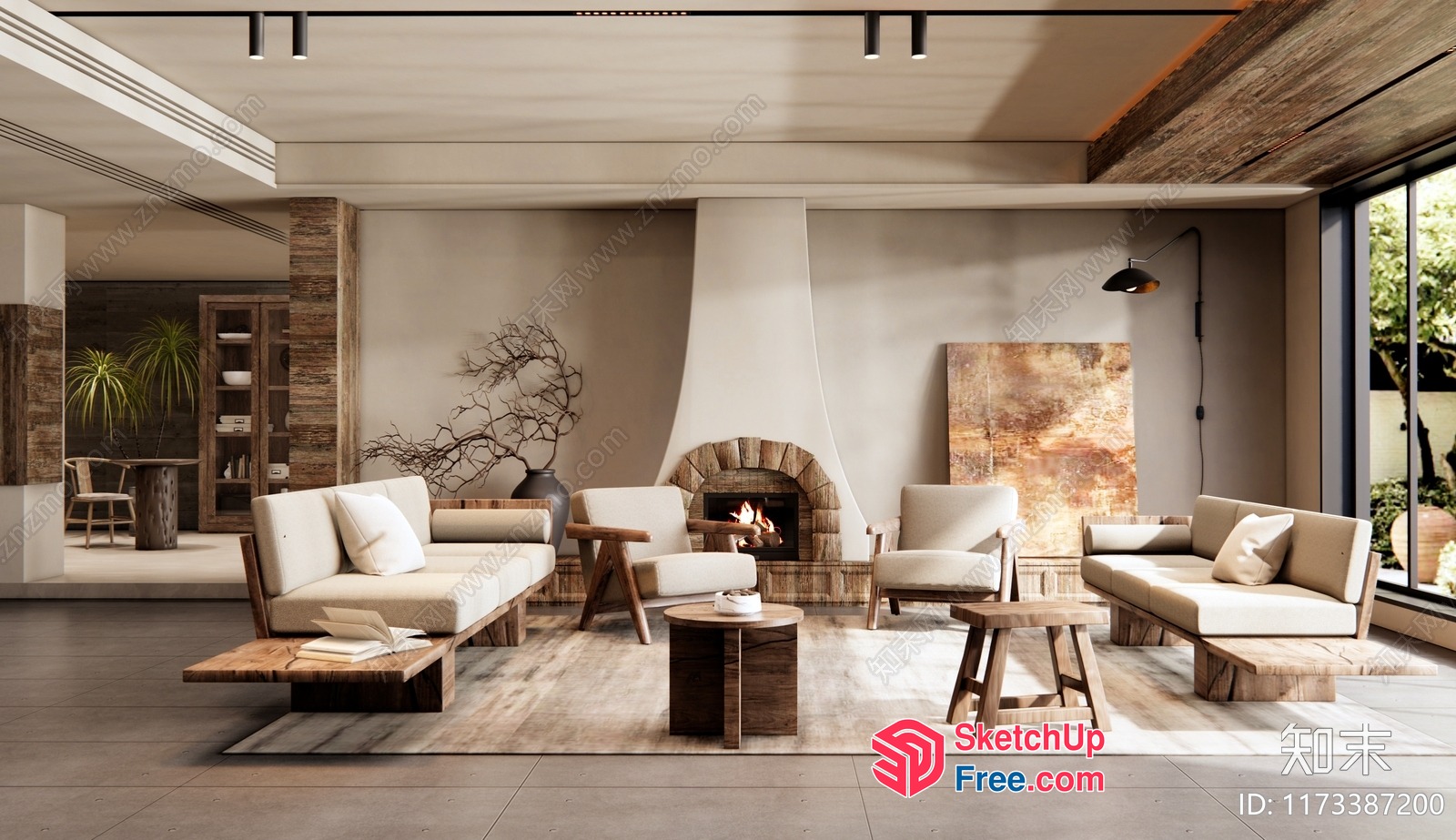 Modern Minimalist Living Room With Natural Wood Accents 3D SketchUp File