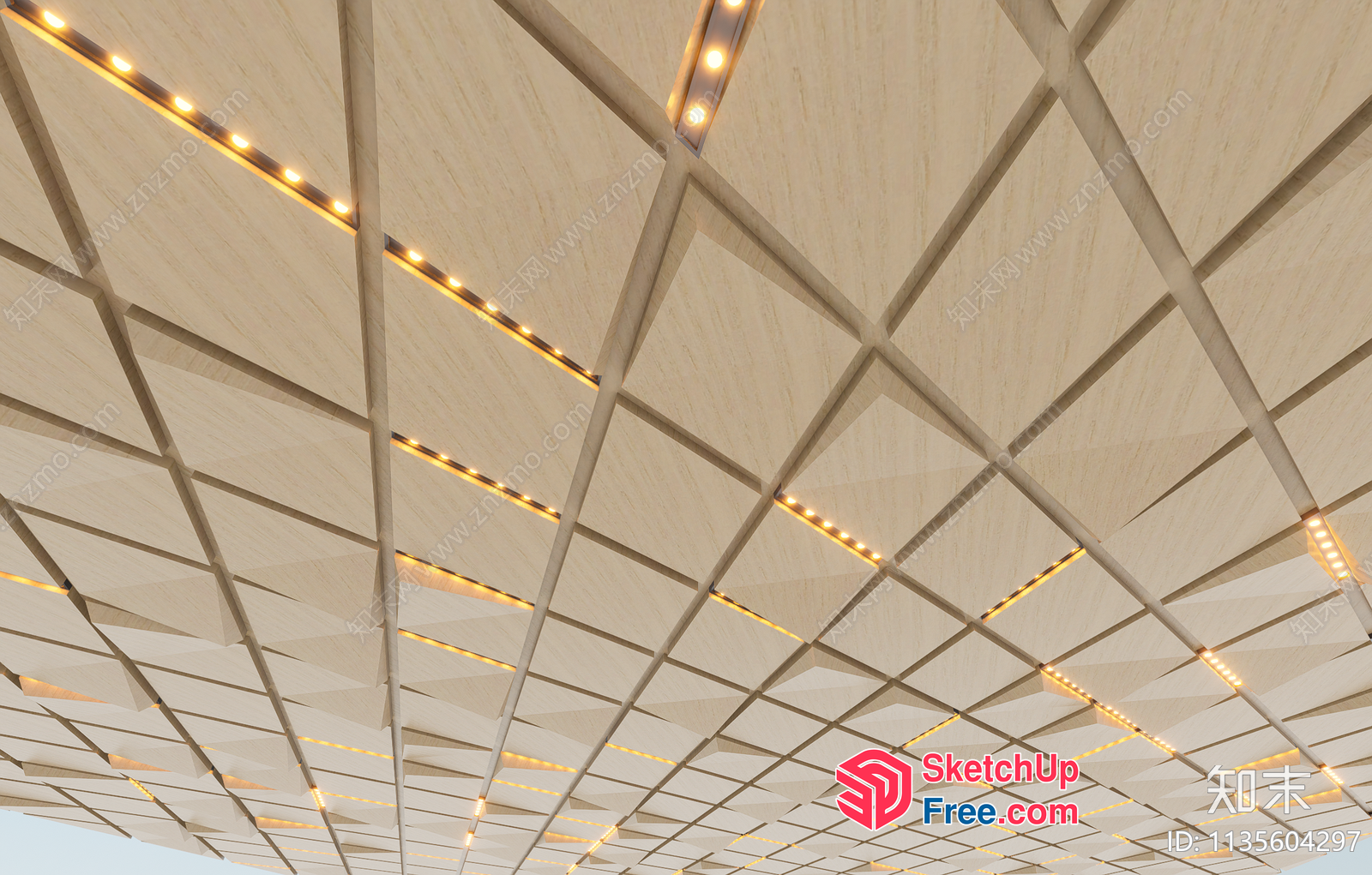 Geometric Patterned Ceiling With Lights 3D SketchUp File