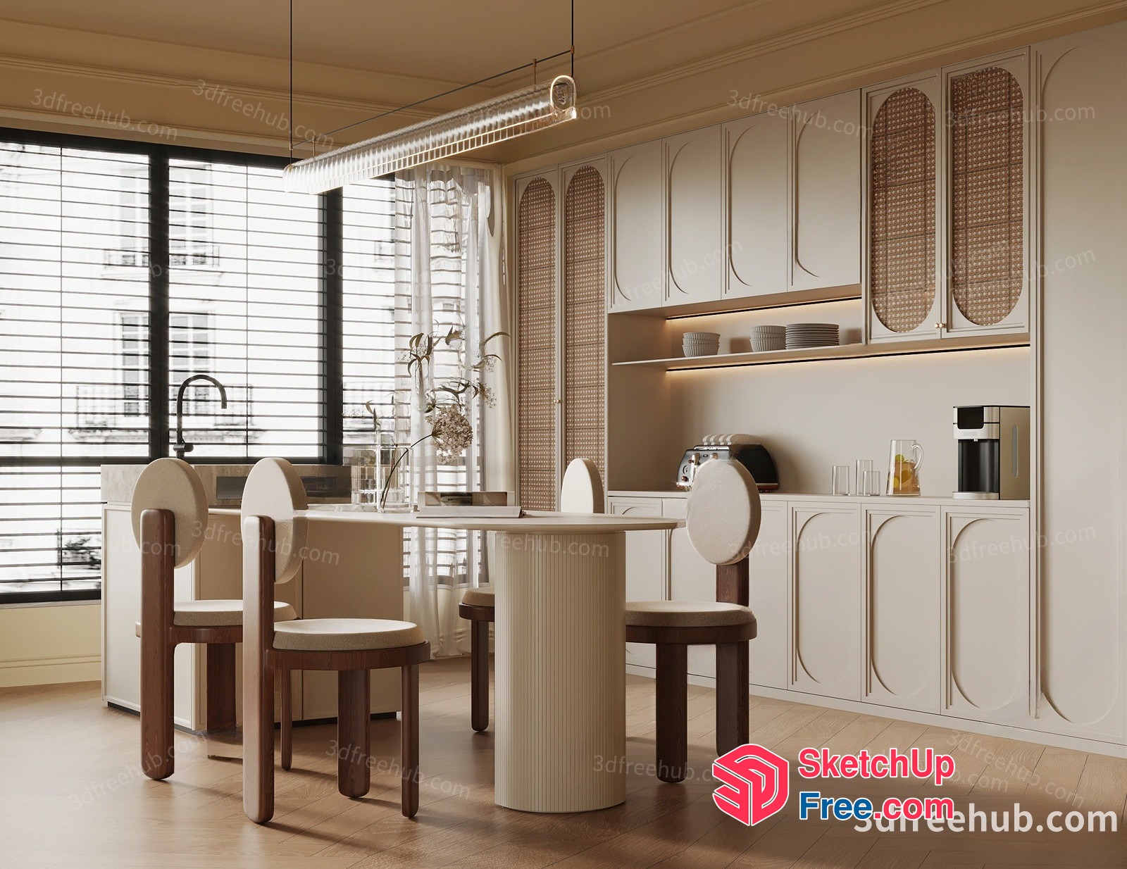 Elegant Modern Kitchen With White And Brown Furniture 3D SketchUp File