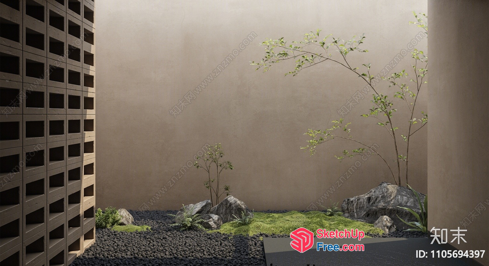 Japanese Style Garden In A Modern Building 3D SketchUp File