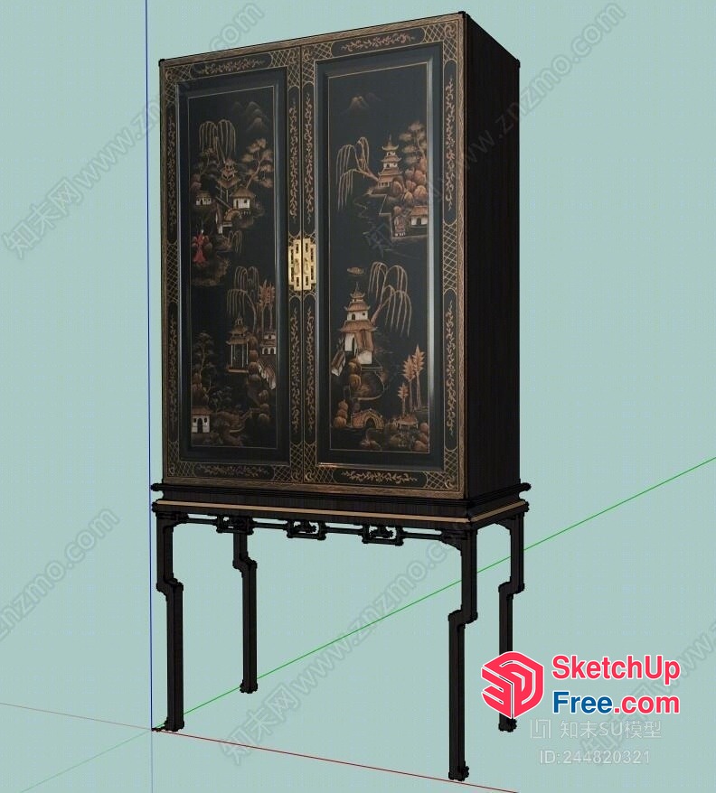 Ornate Chinese-Inspired Cabinet 3D SketchUp File