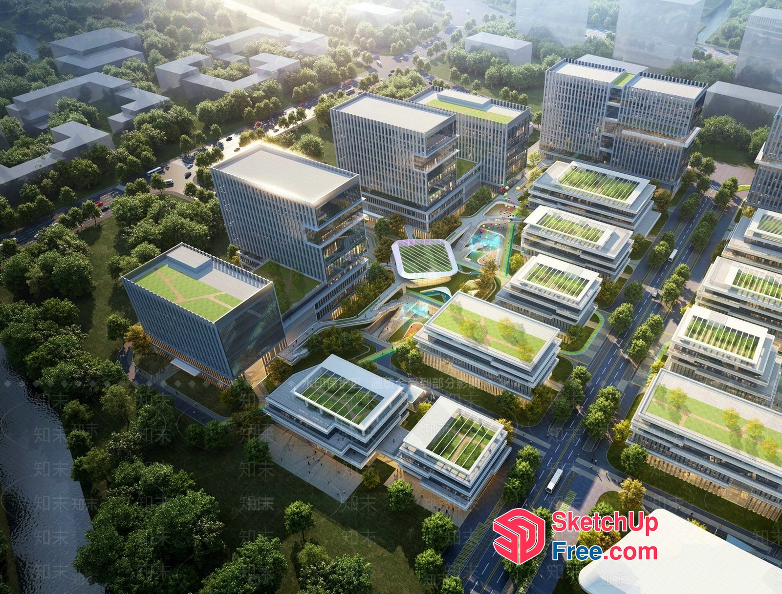 Modern Urban Office Park 3D SketchUp File