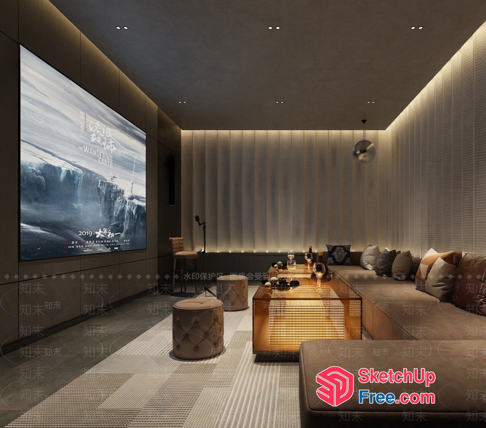 Luxurious Modern Living Room With Large Screen Tv 3D SketchUp File