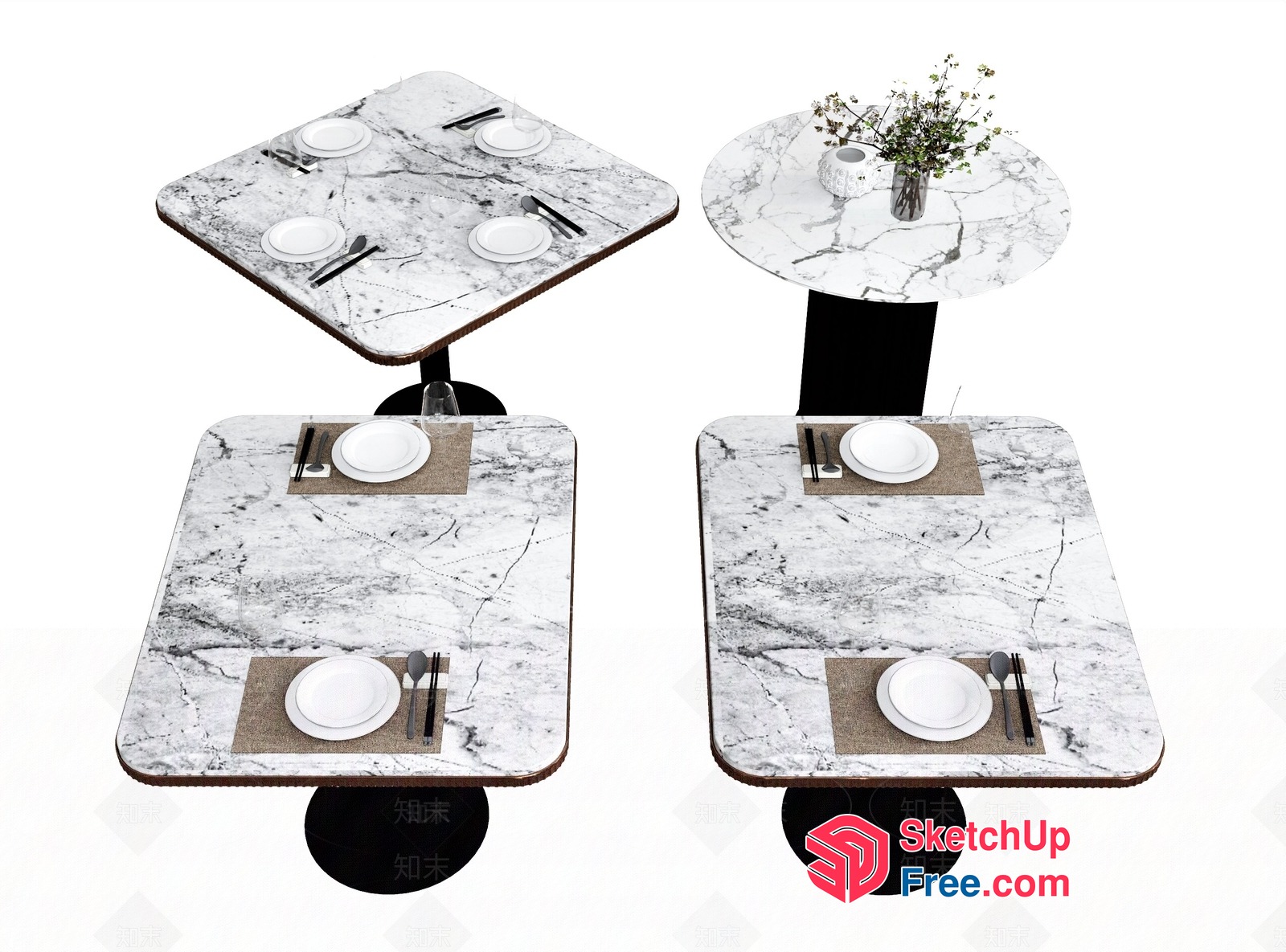 Elegant Marble Dining Table Set 3D SketchUp File