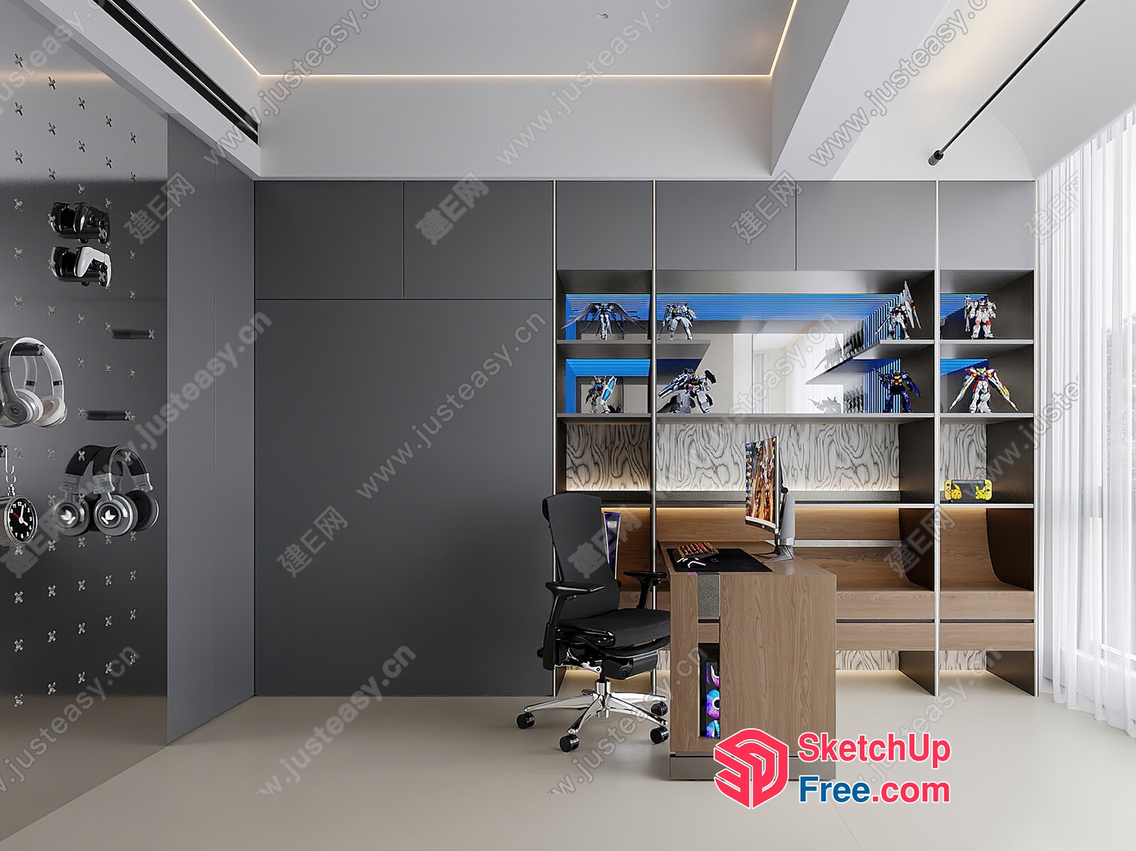 Modern Minimalist Office Interior With Sleek Shelving 3D SketchUp File