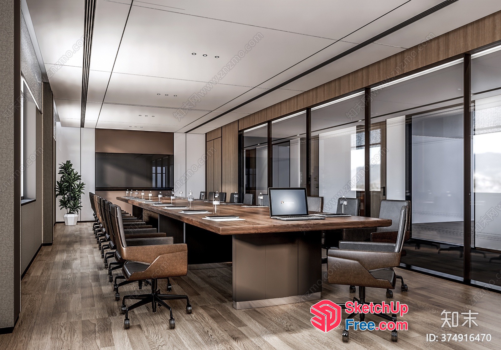 Modern Office Conference Room With Wooden Table And Chairs 3D SketchUp File