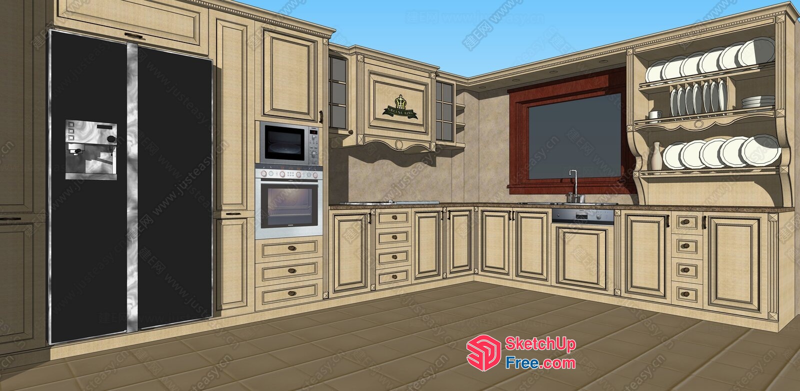 Classic Kitchen With Elegant Cabinets And Appliances 3D SketchUp File