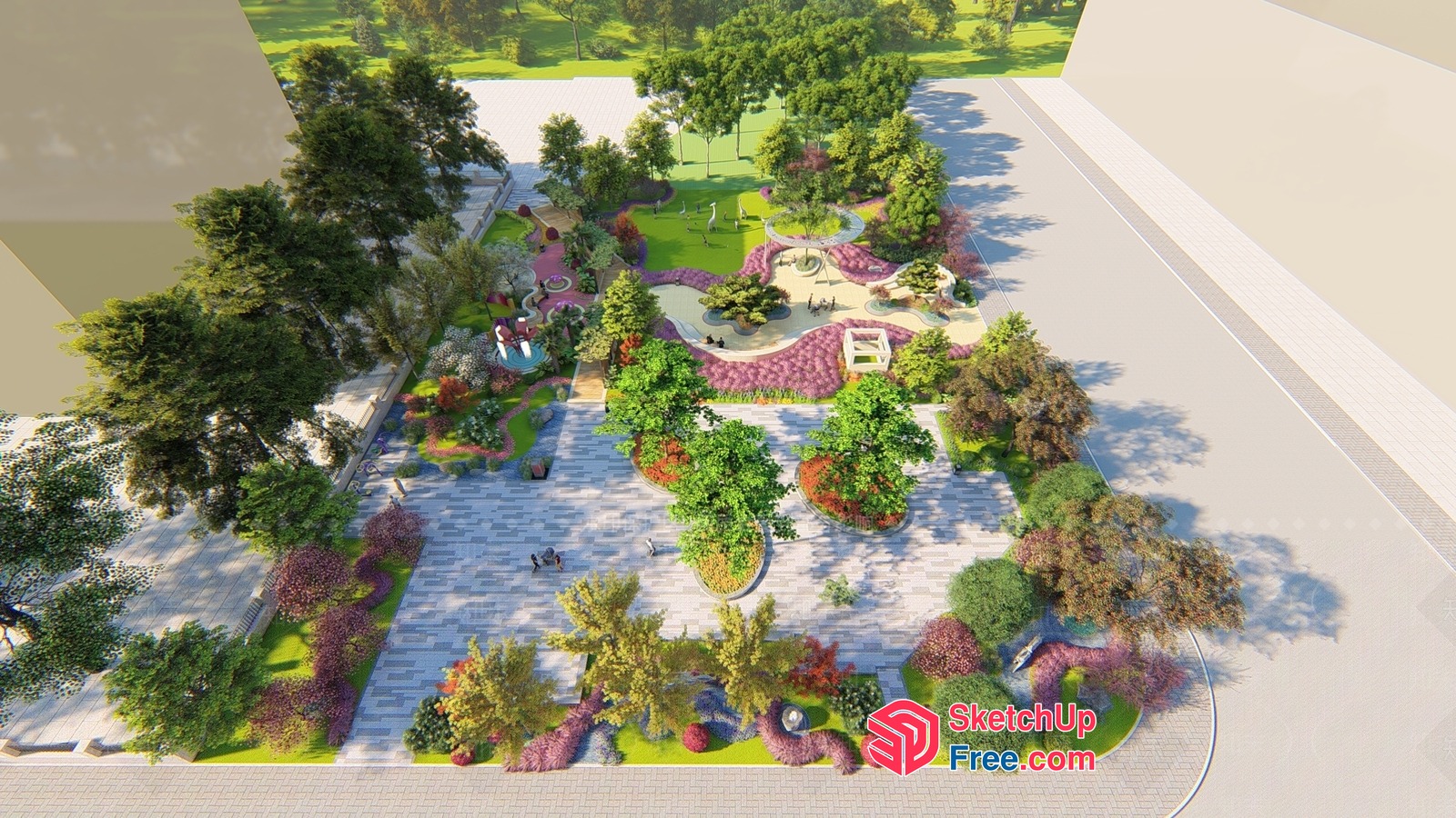 Park With Various Trees And Plants 3D SketchUp File