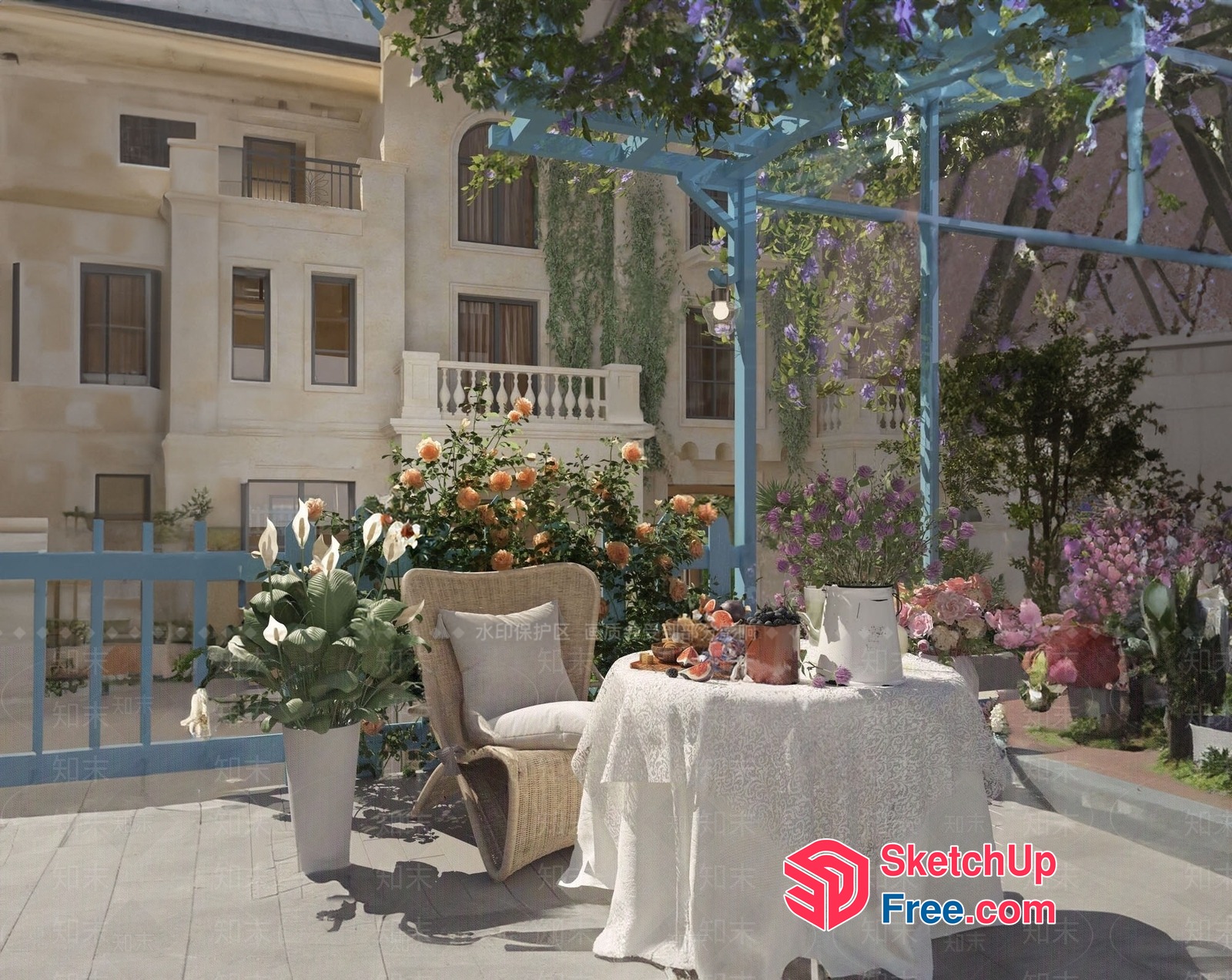 Elegant French Style Balcony With Lavish Decor 3D SketchUp File