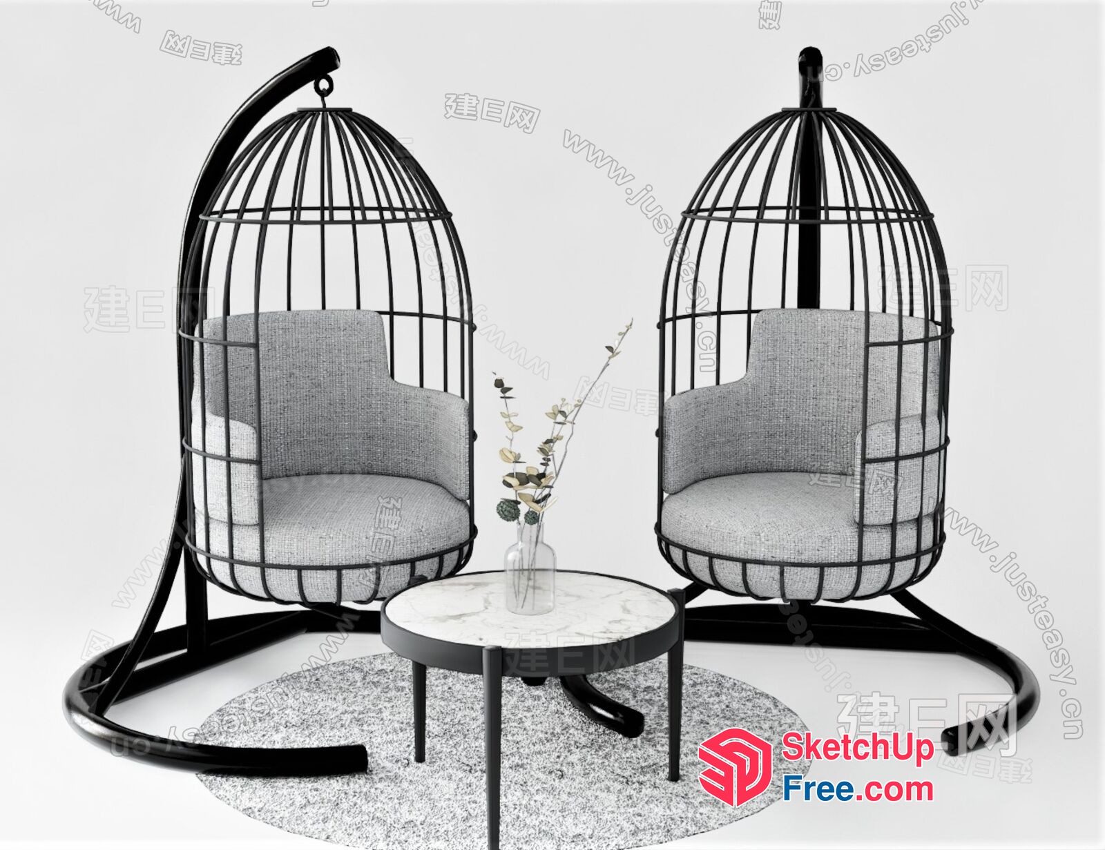 Elegant Minimalist Living Room Chairs And Table 3D SketchUp File