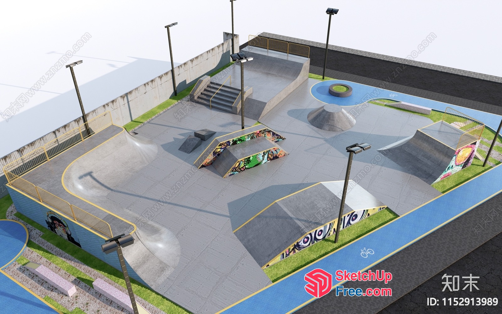 Modern Skatepark Design With Vibrant Artwork 3D SketchUp File