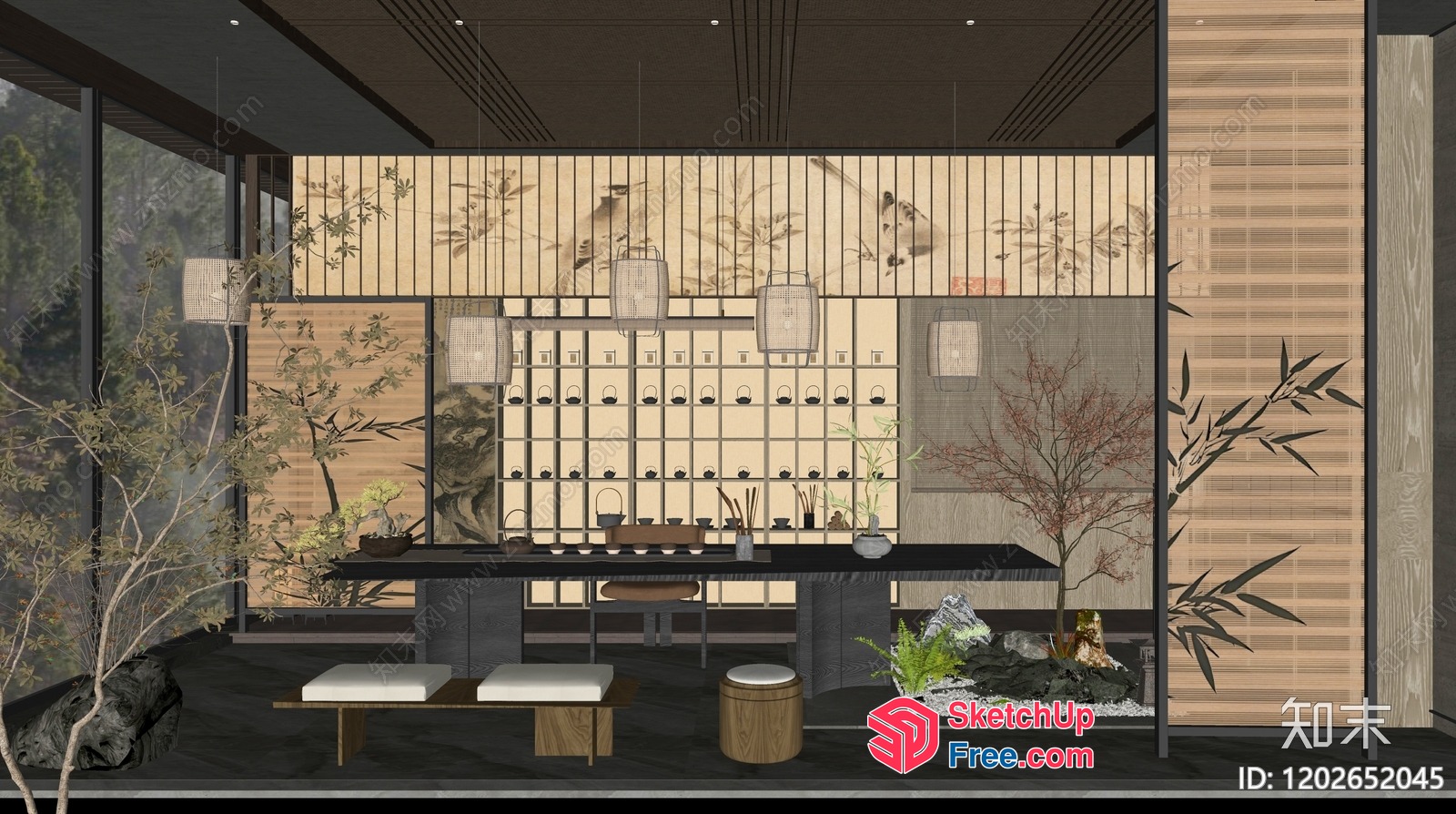 Japanese-Style Interior With Traditional Decor And Natural Elements 3D SketchUp File