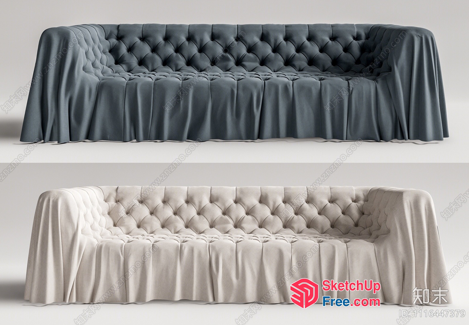 Elegant Tufted Sofa With Pleated Skirt 3D SketchUp File