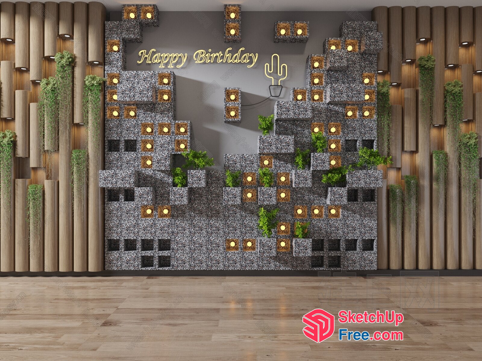 Happy Birthday Cactus Decor 3D SketchUp File