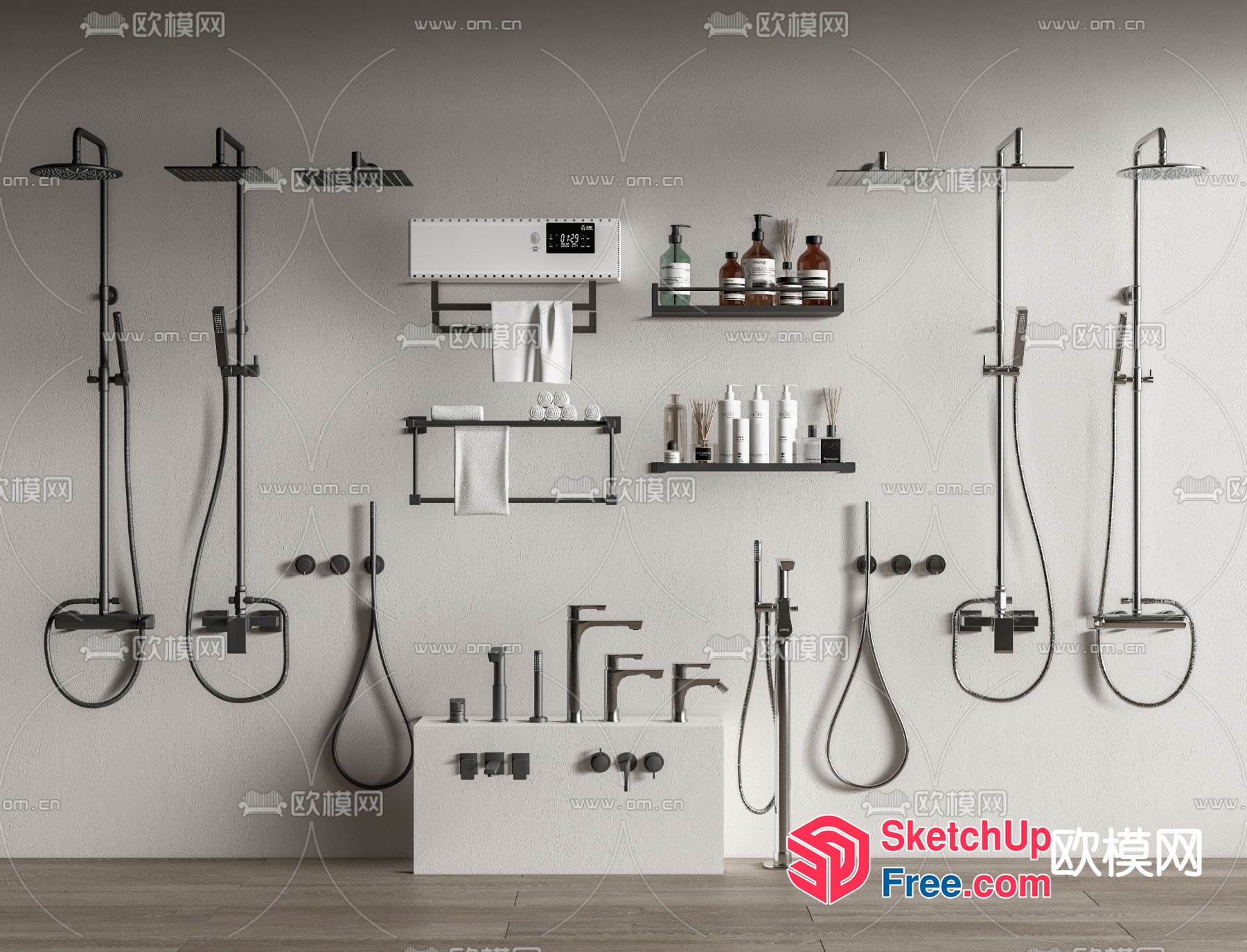 Modern Bathroom Decor With Faucets And Shower 3D SketchUp File