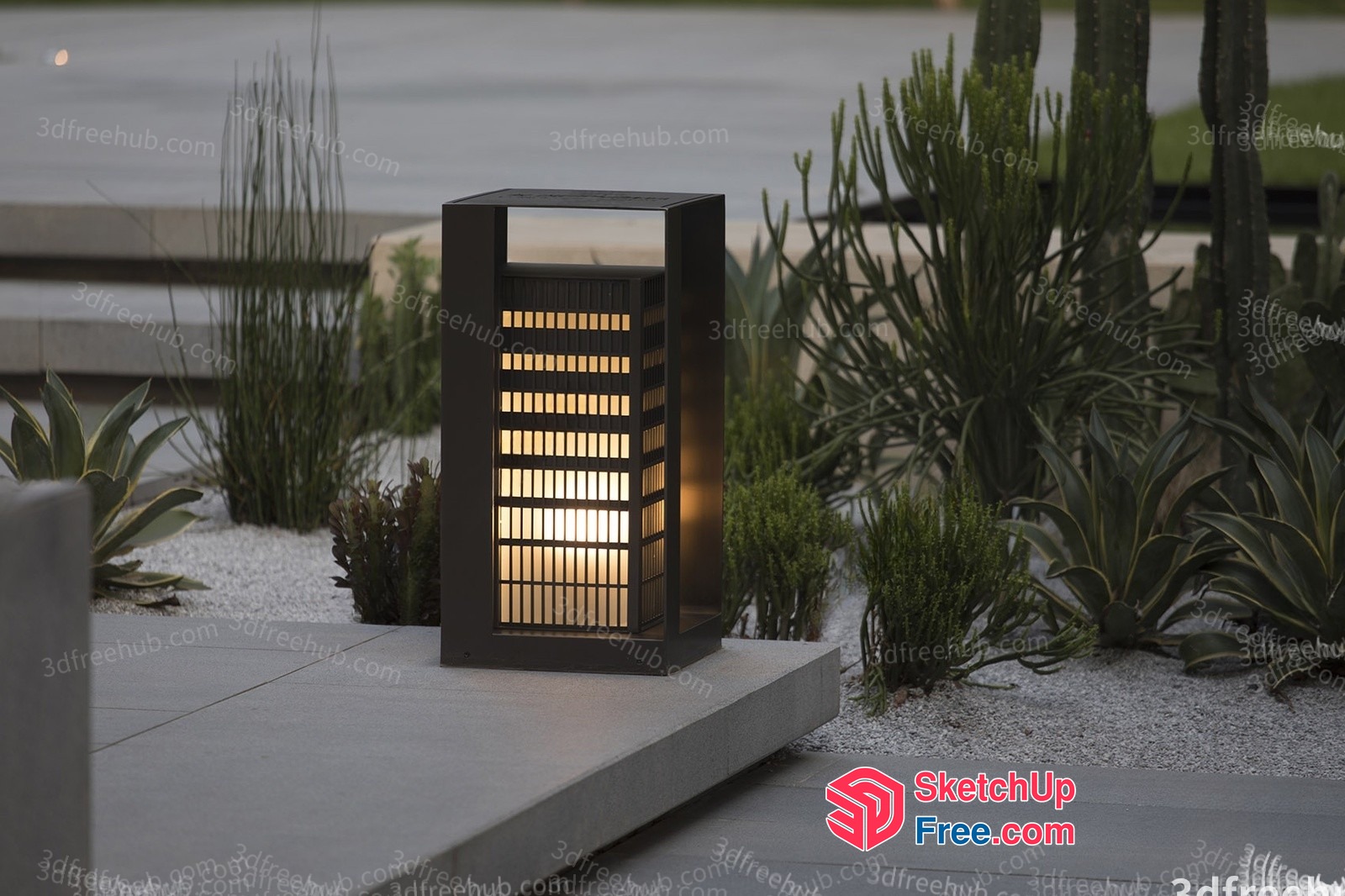 Outdoor Lantern Illuminating A Modern Garden Path 3D SketchUp File