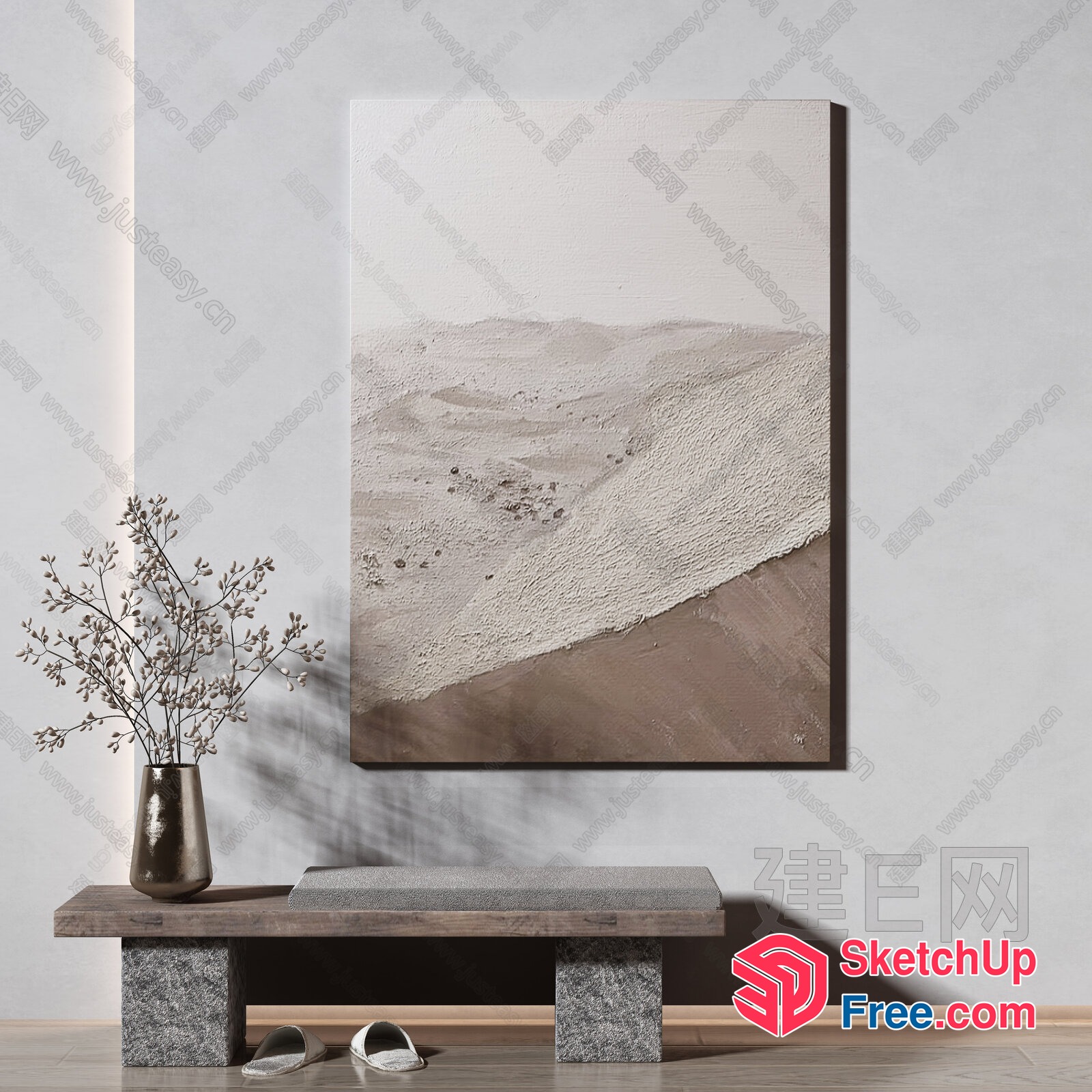 Minimalist Japanese Style Beach Landscape Painting 3D SketchUp File