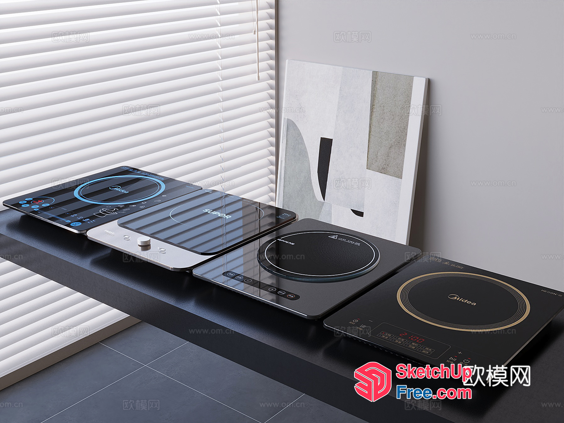 Small Electric Stoves In A Line On A Table 3D SketchUp File