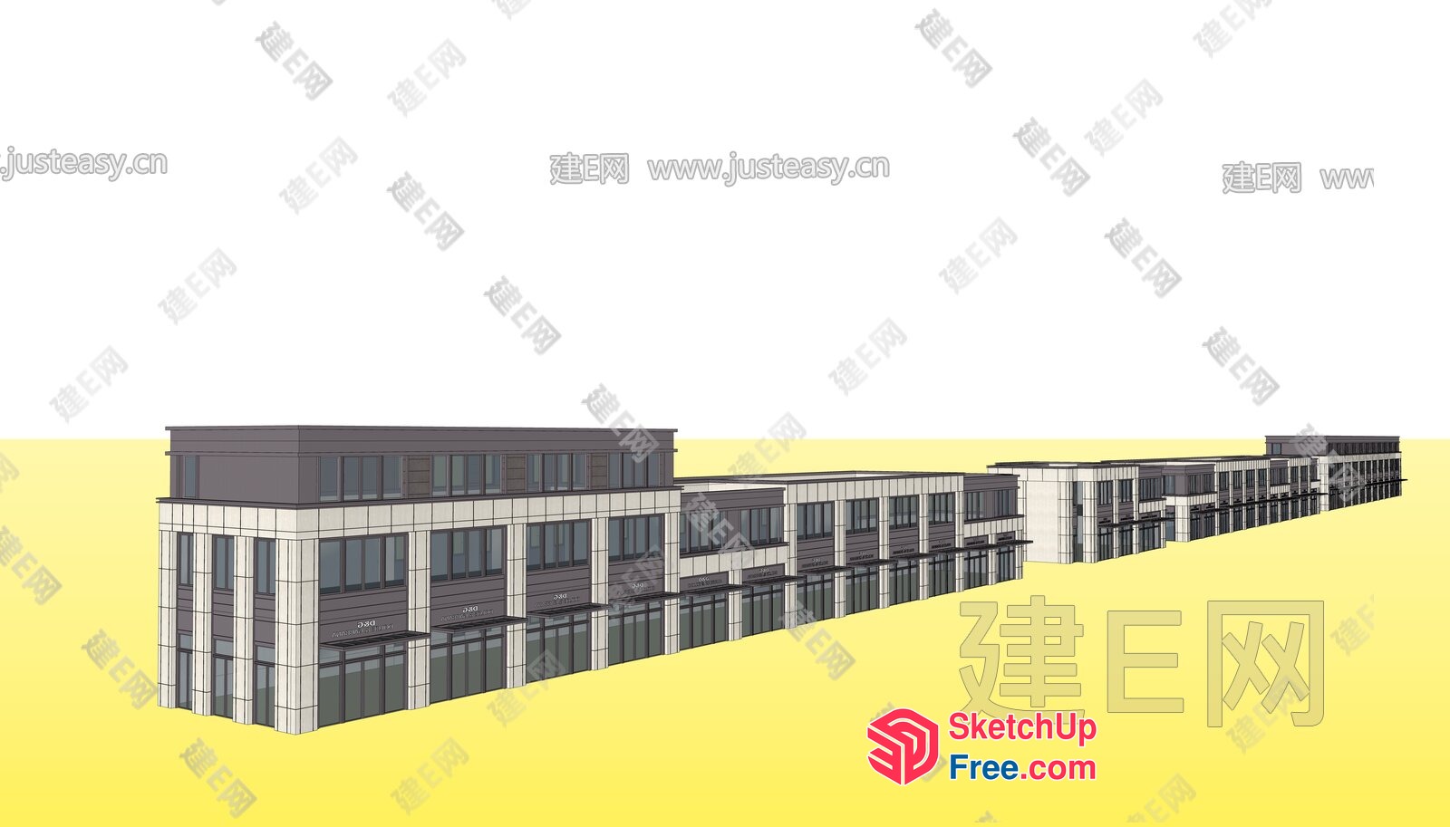 Commercial Street Cladding With Modern Buildings 3D SketchUp File