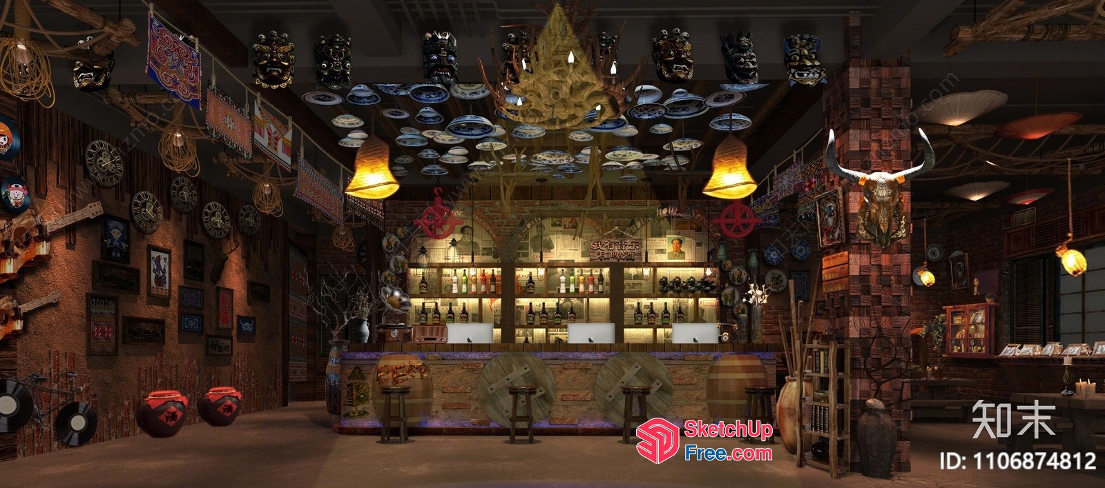 Rustic Western-Style Bar Interior 3D SketchUp File