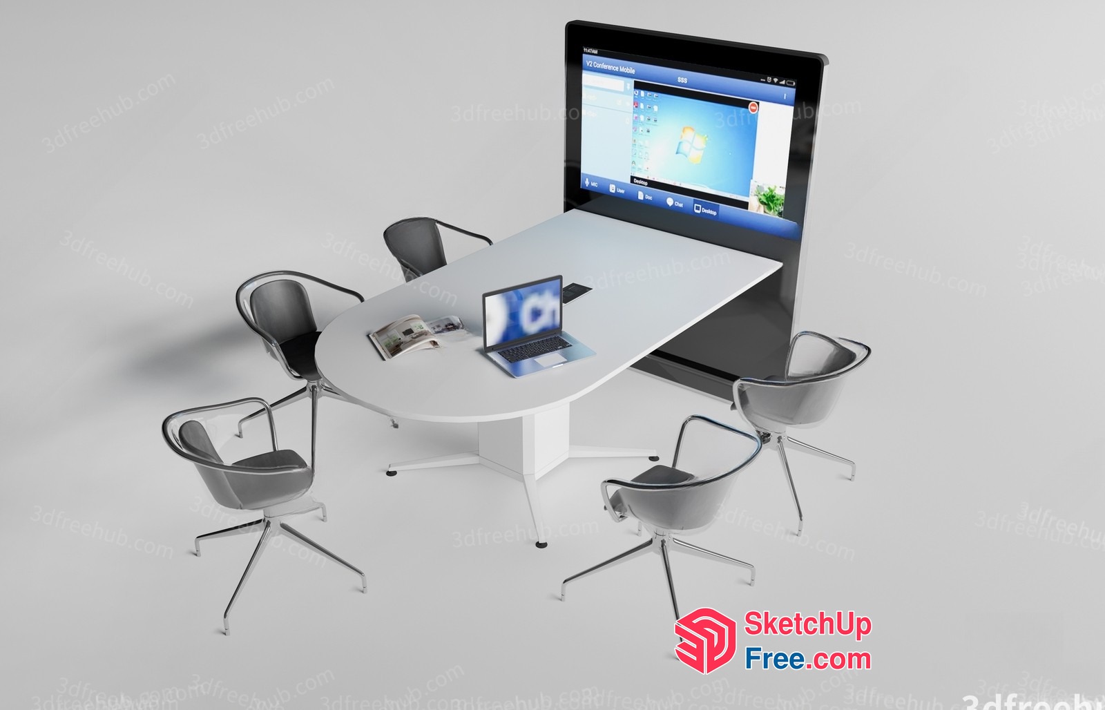 Modern Conference Room Interior With White Table And Computer 3D SketchUp File