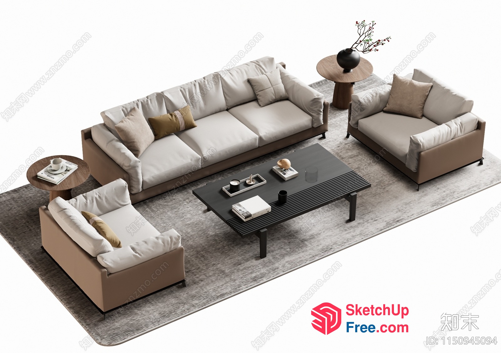 Modern Living Room Furniture Set With Neutral Colors 3D SketchUp File