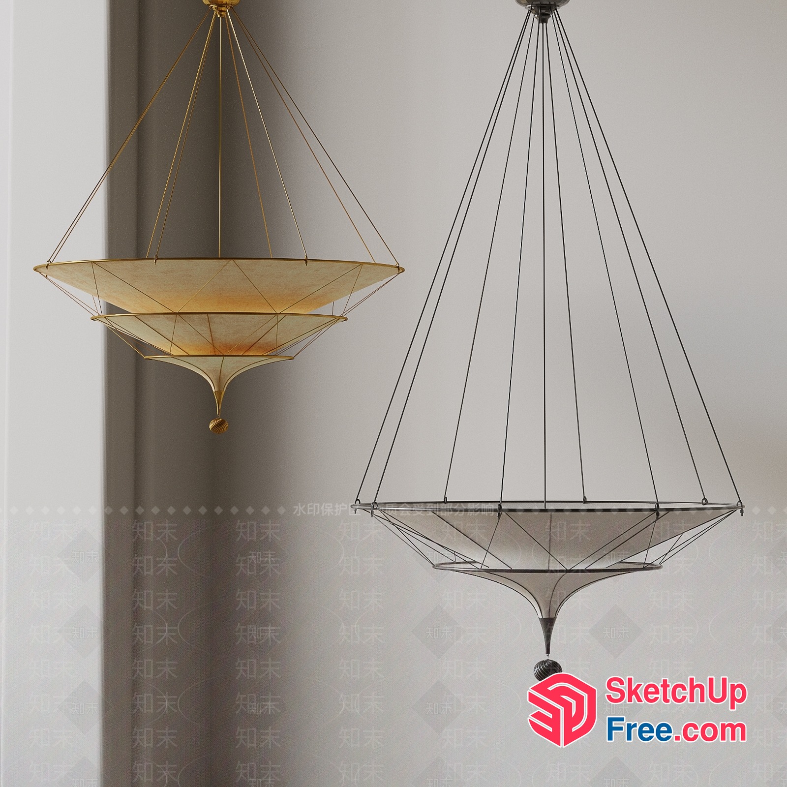 Elegant Hanging Light Fixtures With Unique Shapes 3D SketchUp File