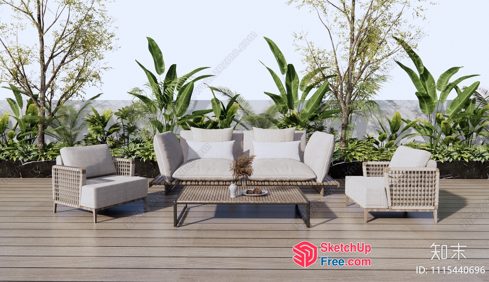 Outdoor Furniture Arrangement On Wooden Deck 3D SketchUp File