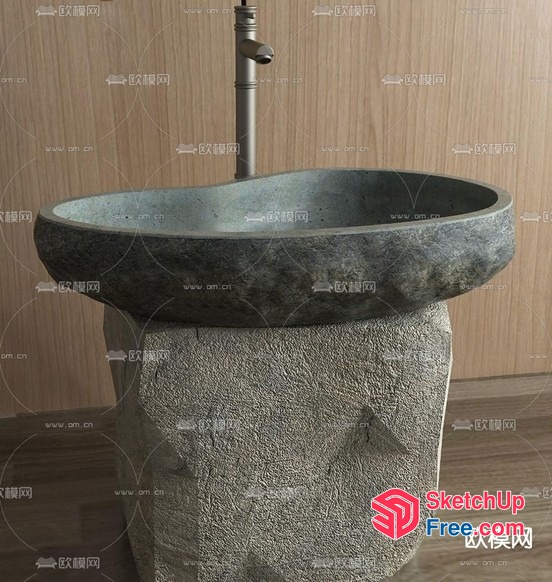 Stone Sink With Faucet On Pedestal 3D SketchUp File