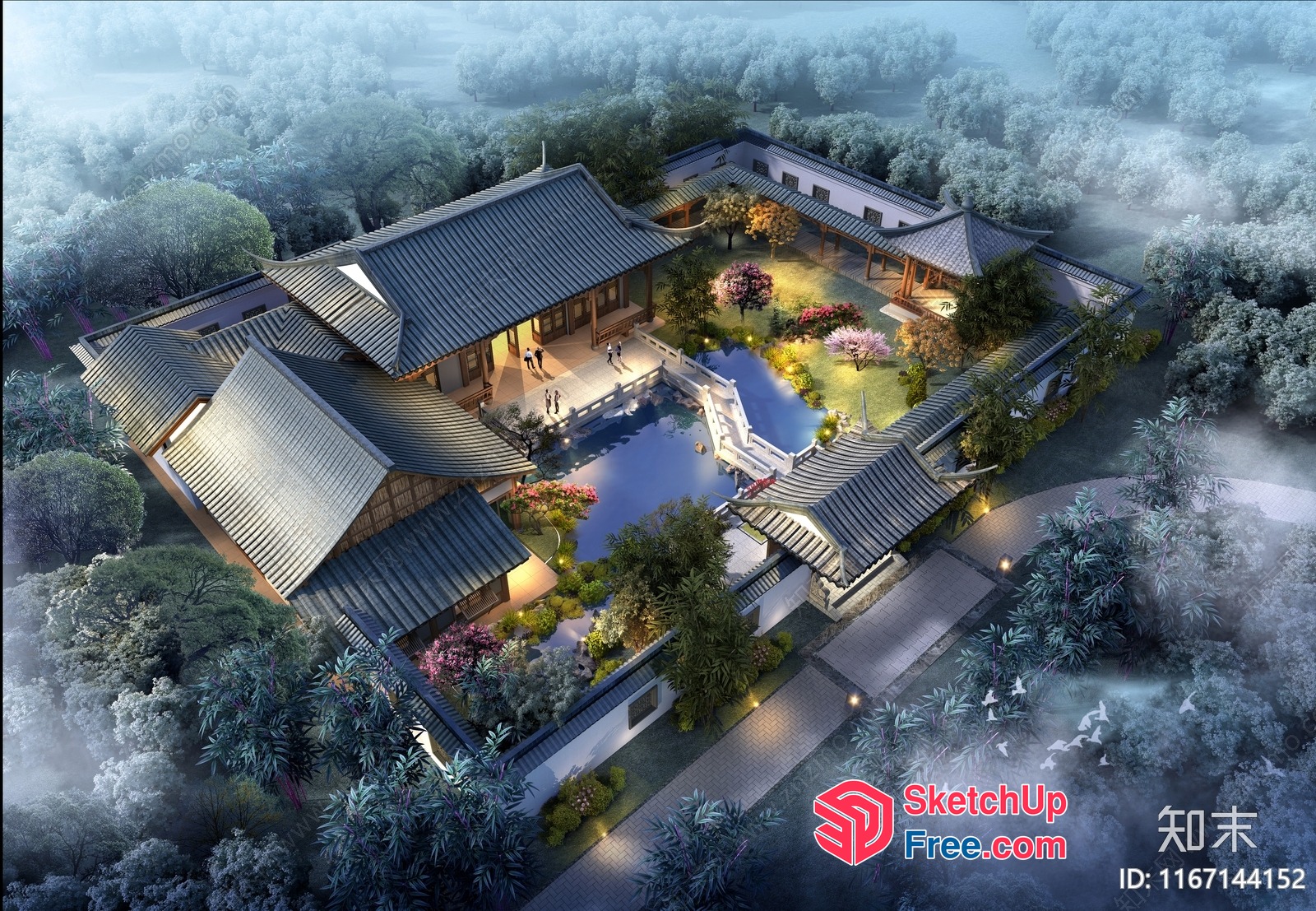 Serene Asian Villa With Lush Gardens And Sparkling Pool 3D SketchUp File