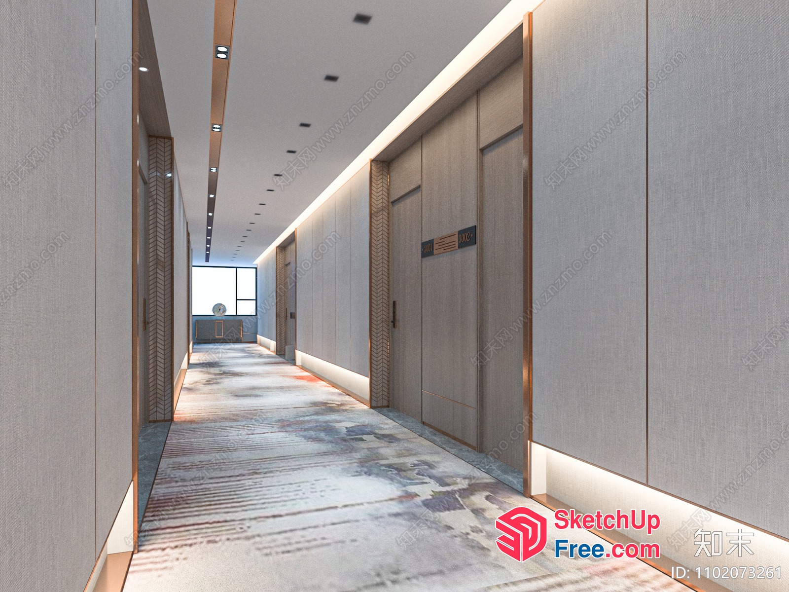 Long Hallway With Elevator And Stairs 3D SketchUp File