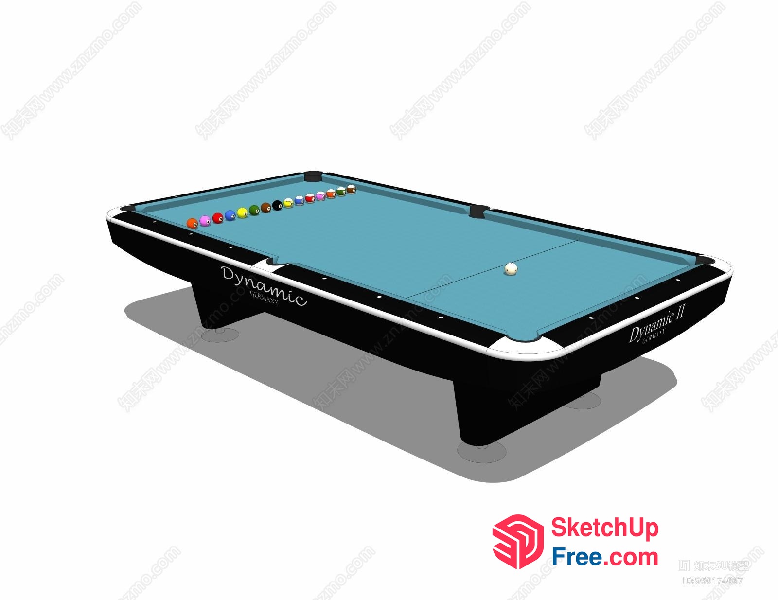 Pool Table With Colorful Balls And White Ball 3D SketchUp File