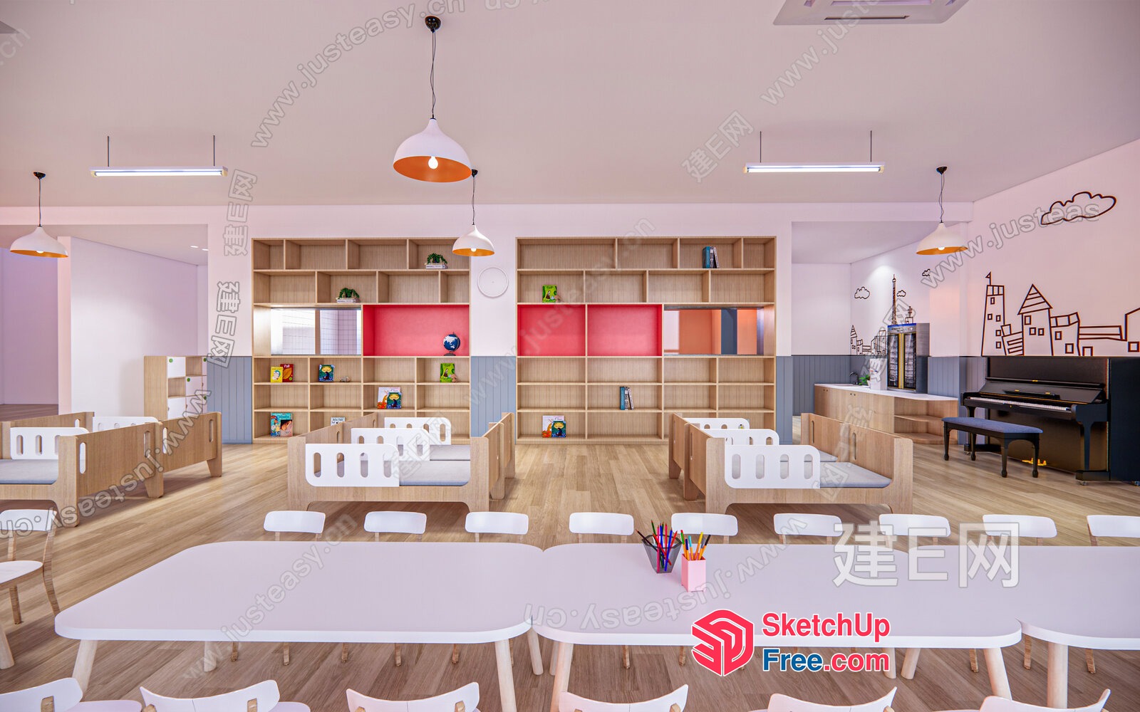 Modern Playful Kindergarten Interior Design 3D SketchUp File