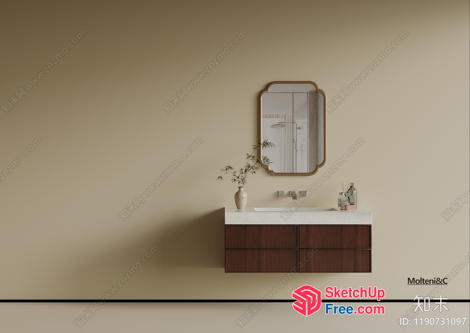 Minimalist Bathroom With Wooden Vanity And Mirror 3D SketchUp File
