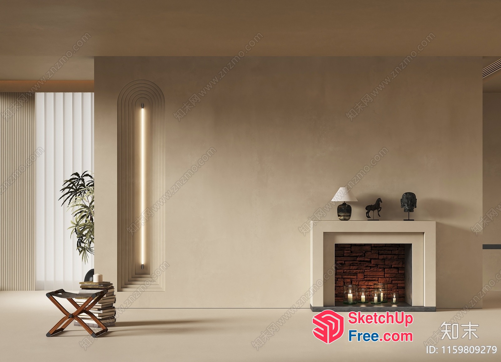 Minimalist Fireplace Interior 3D SketchUp File
