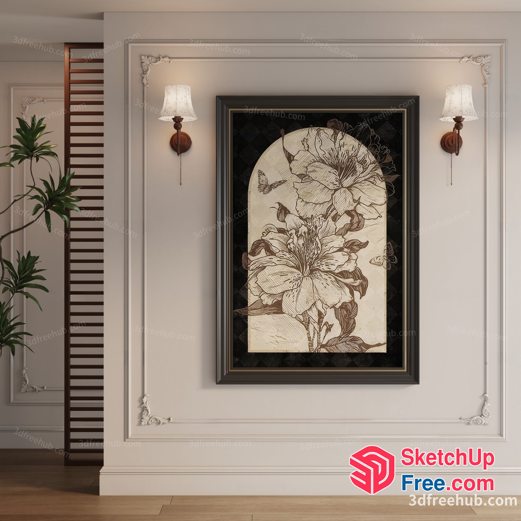 Elegant Floral Artwork In A Classic Frame 3D SketchUp File