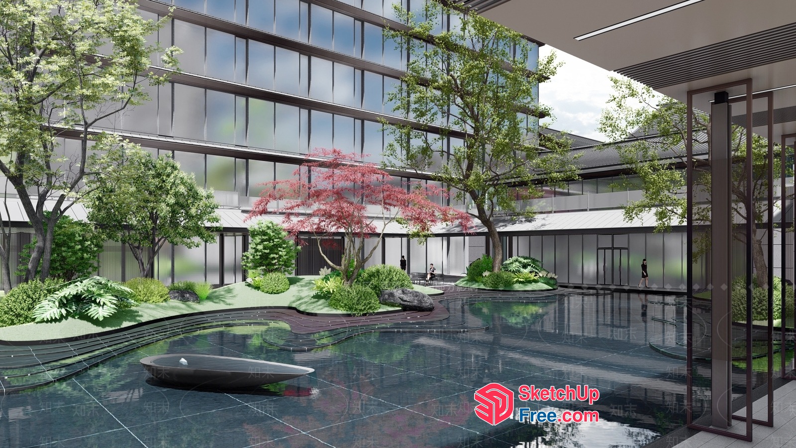 Modern Japanese-Inspired Office Building With Serene Courtyard 3D SketchUp File