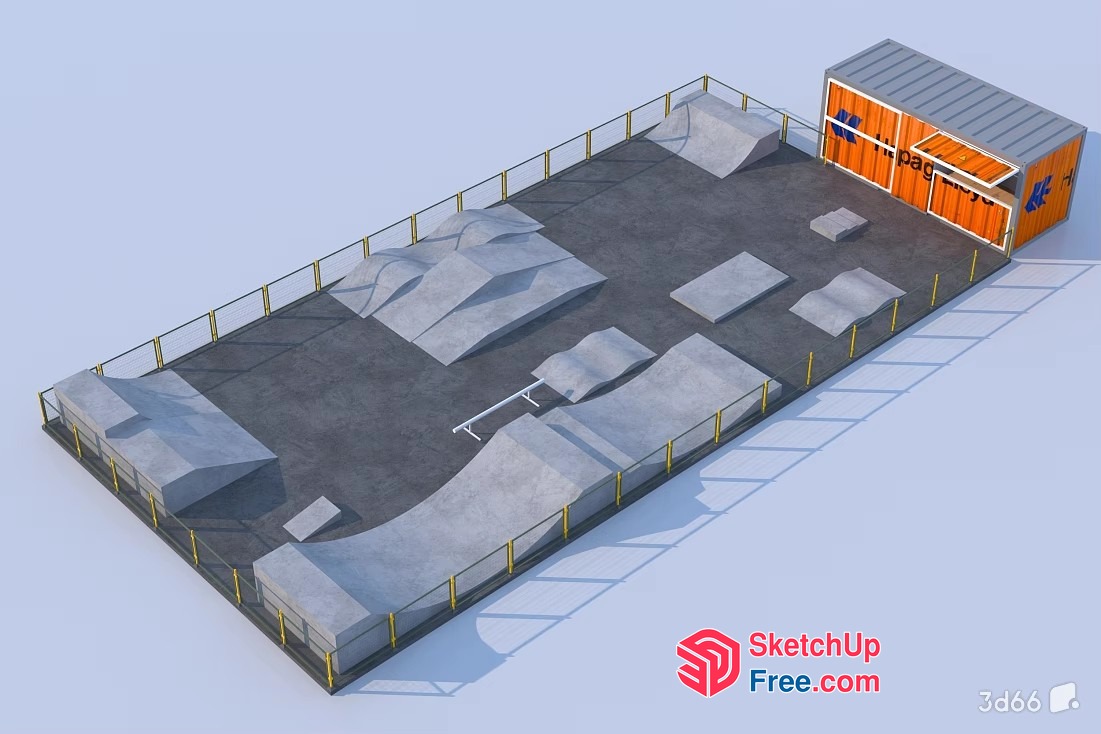 3D Model Of A Skatepark With A Container Office 3D SketchUp File