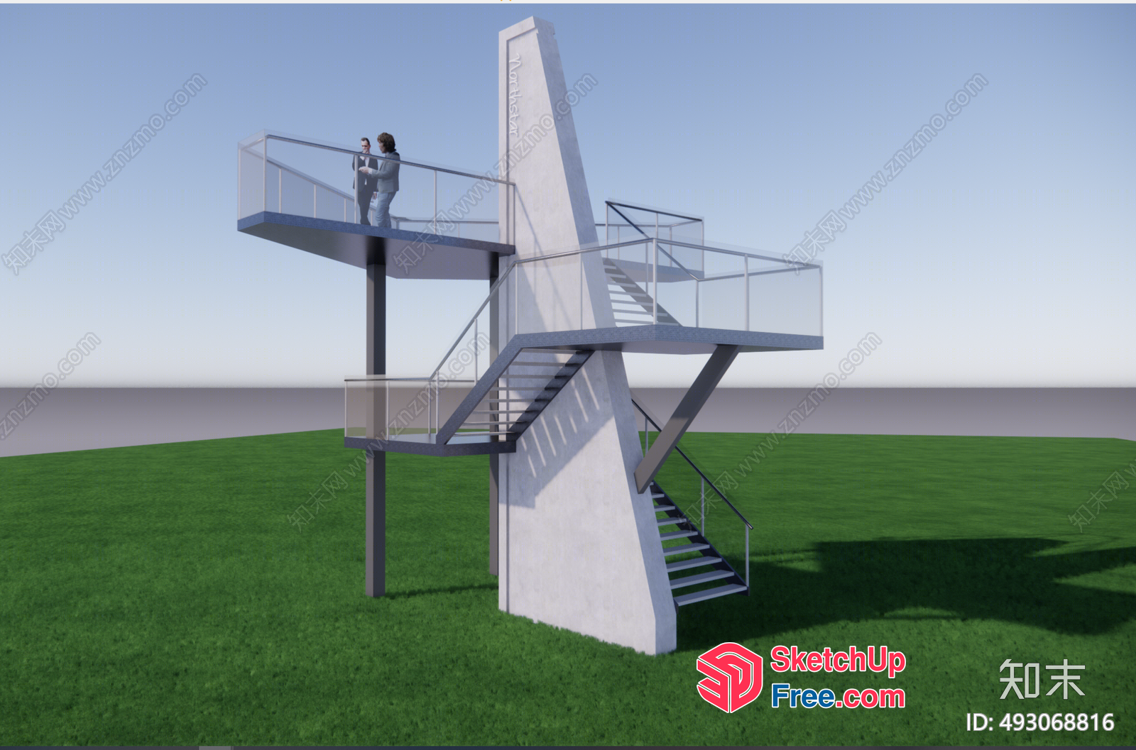 Outdoor Stairway And Balcony Structure 3D SketchUp File