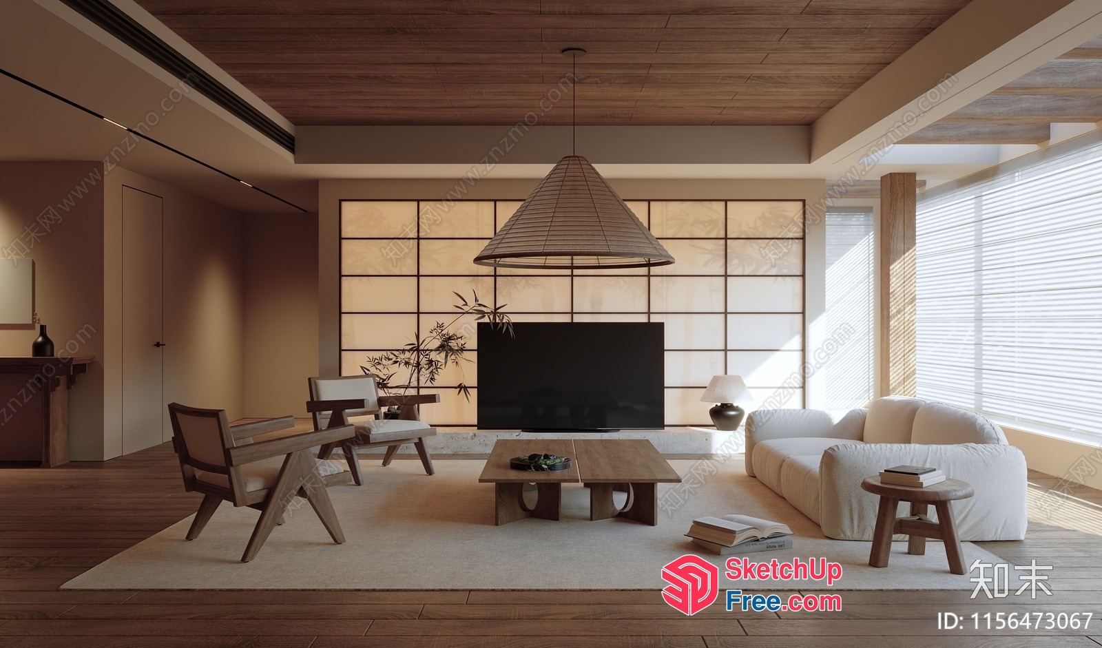 Japanese Minimalist Living Room With Wabi-Sabi Style 3D SketchUp File