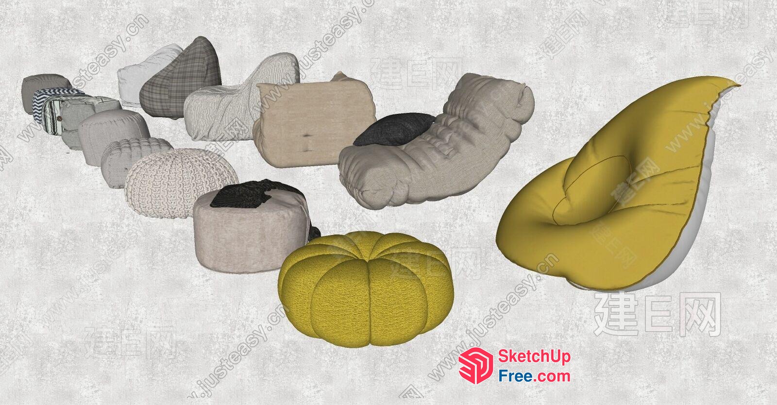 Collection Of Modern And Unique Bean Bag Chairs 3D SketchUp File