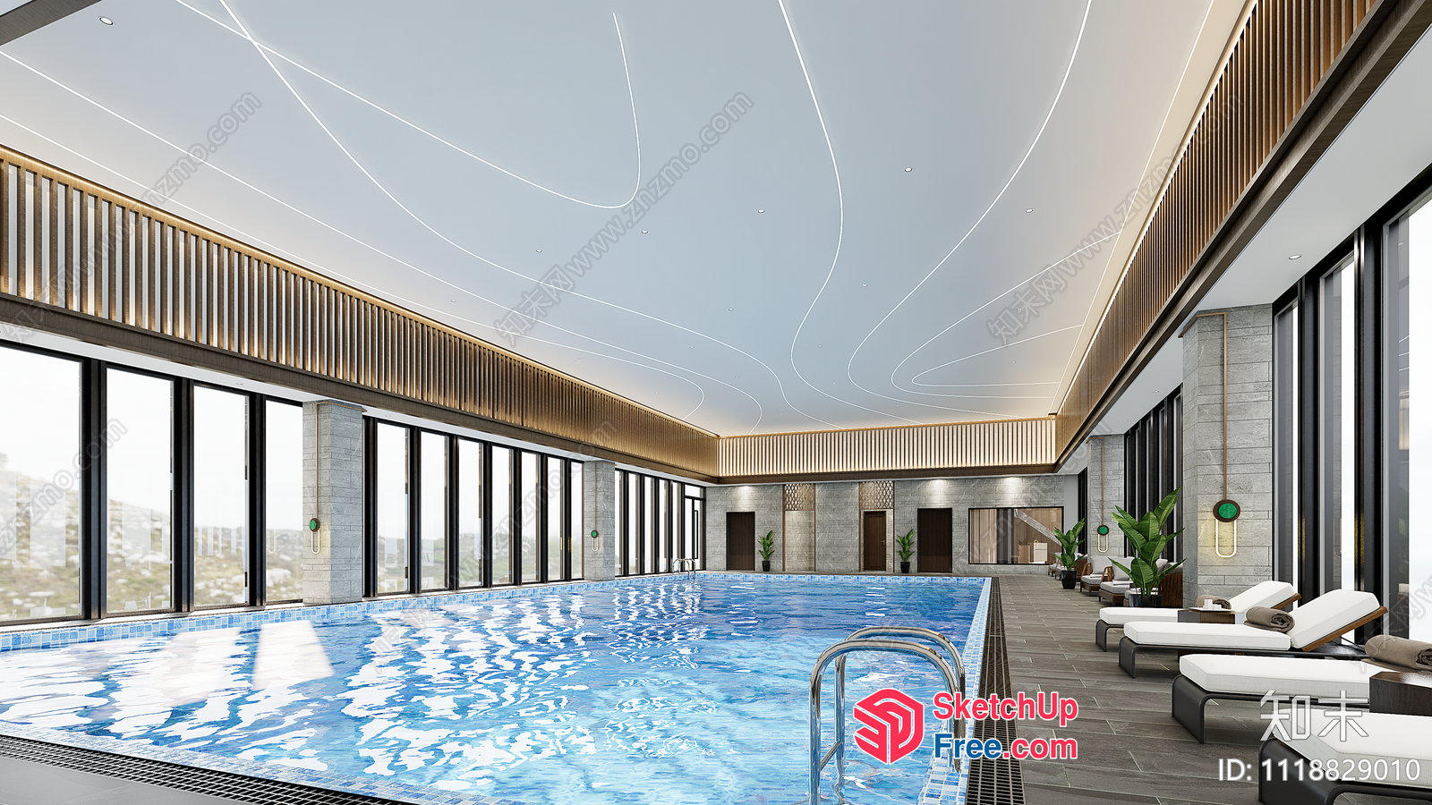 Elegant And Luxurious Indoor Swimming Pool Design 3D SketchUp File