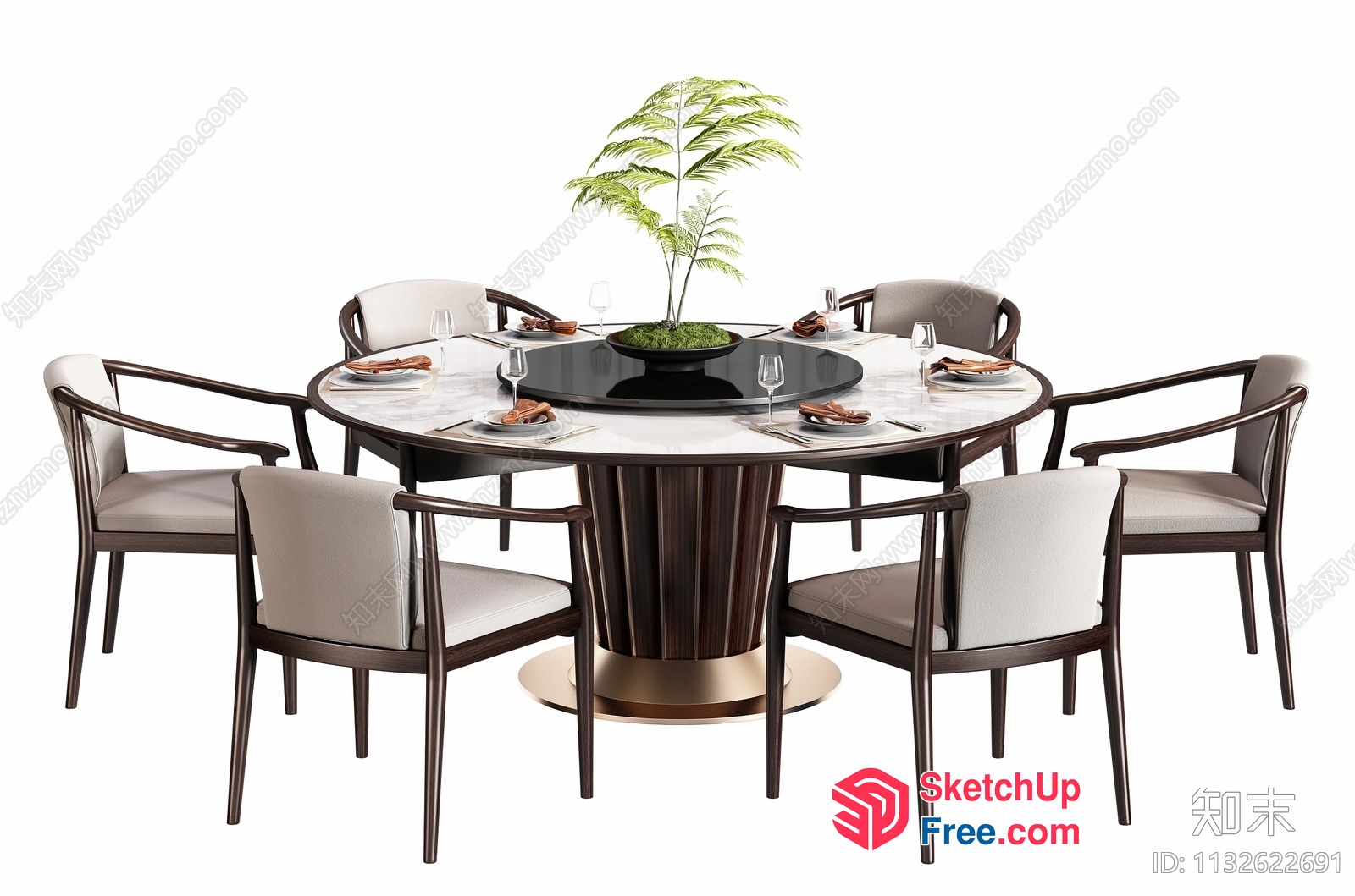 Elegant Dining Room With Round Table And Chairs 3D SketchUp File