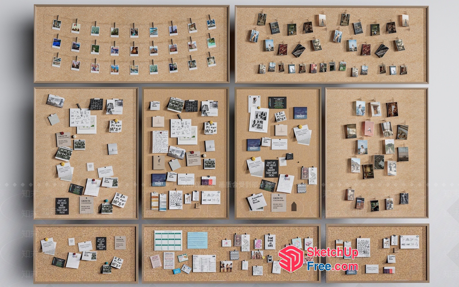Large Corkboard With Assorted Note Cards And Photos 3D SketchUp File