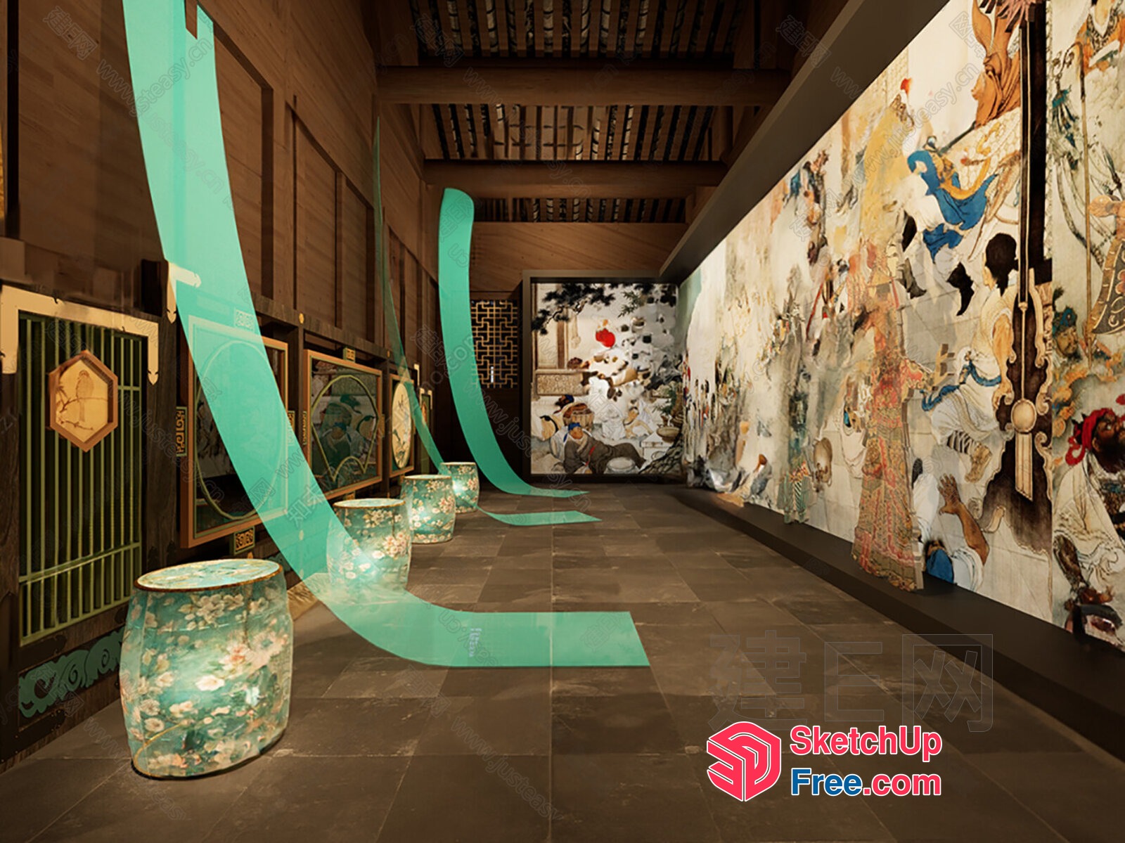 Vibrant Chinese Art Gallery 3D SketchUp File